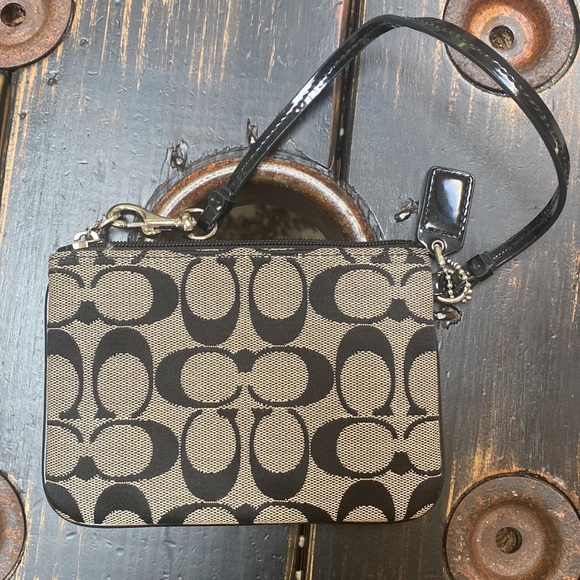 Coach Small Signature Print Wristlet with Patent Leather Trim & Accents - Picture 4 of 8